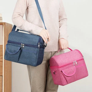 Large Insulated Lunch Box Leak-proof Cooler Bag Dual Compartment Lunch Tote Bag - Picture 1 of 14