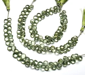 Super Quality Natural Gem Green Amethyst Faceted 9MM Heart Shape Briolettes 9" - Picture 1 of 5