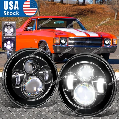 NEW For Chevy El Camino 1971-1975 7" Inch Round LED Headlights Hi/Lo Beam US - Image 1 of 4