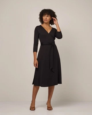 羊毛和 Alana 裹身连衣裙黑色 XL 码常规 $218 MSRP — 第 1/4 张图片