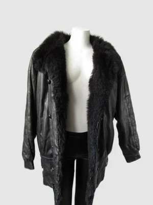 Mujer Talla 14 Chaqueta de Cuero Negro Abrigo Piel de Zarigüeya Chaleco Forro Como Nuevo Mujer Foto 1 de 4