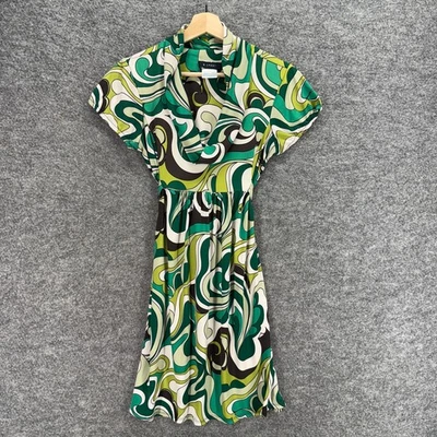 B. Smart Dress Women 12 Green Geometric Sheath Midi V-Neck Short Sleeve Casual - Image 1 of 4