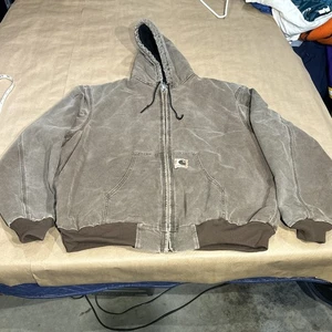 Chaqueta con Capucha Carhartt De Colección Para Hombres XL Marrón Desteñido Ropa de Trabajo Cremallera Completa EE. UU. J68CHT - Imagen 1 de 17