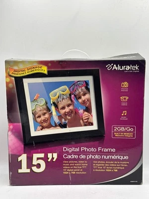 Aluratek (ADMPF315F) 15 Inch Digital Photo Frame - Black NEW Sealed in box - Image 1 of 4