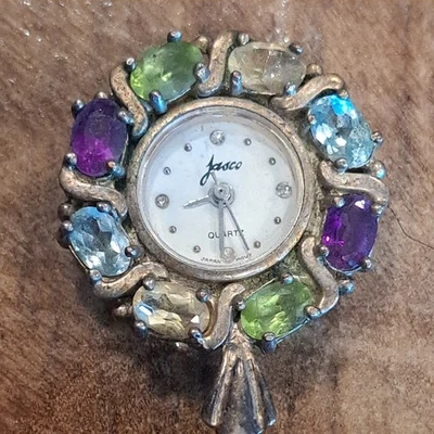 Reloj JASCO Colgante Oro Plata de Ley 925 Topacio Azul Rubí Citrino Colgante  Foto 1 de 4