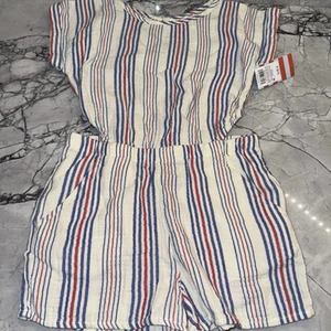 Cat & Jack Small 6/7 Girls Romper One Piece Red White Blue Americana NEW - Picture 1 of 2