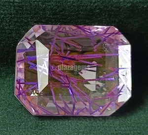 55.60 Ct Natural Purple Rutilated Quartz Emerald Cut Beautiful Genuine Gems 5AOF - Picture 1 of 7