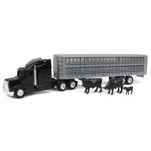 ERTL 1/64 Black Semi Truck with Cattle Trailer and Cattle 45967 - Picture 1 of 8