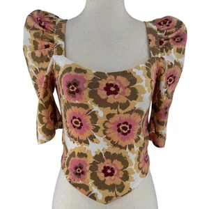 Free People Womens Boho Floral Crop Top XS Puff Sleeve Tie Dye Bohemian Festival - Picture 1 of 11