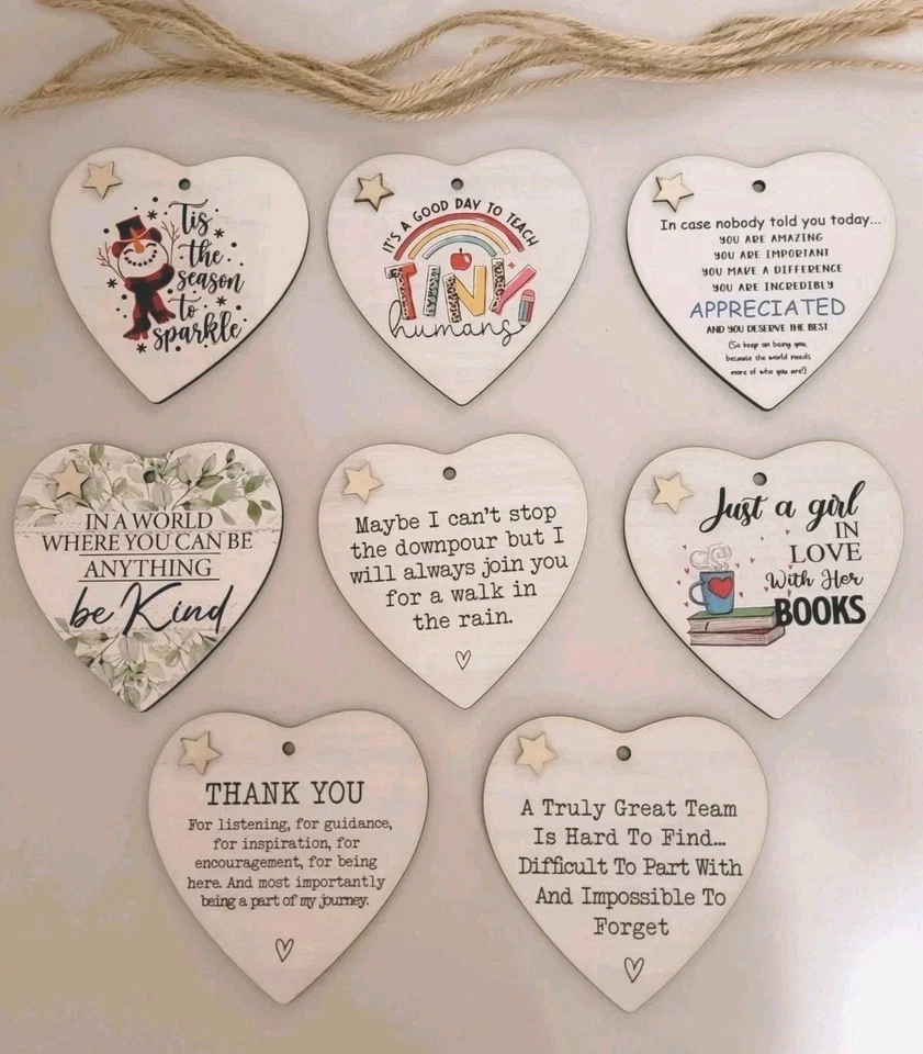 Lote de 8 enfeites de madeira para presentear ensinando amigos livros amor NOVO - Imagem 1 de 4