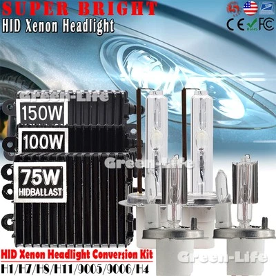 XENON HEADLIGHT 100W/150W H1 H4 H7 H11 H8 9005/6 HB3/4 HID BULBS CONVERSION KIT - Image 1 of 4