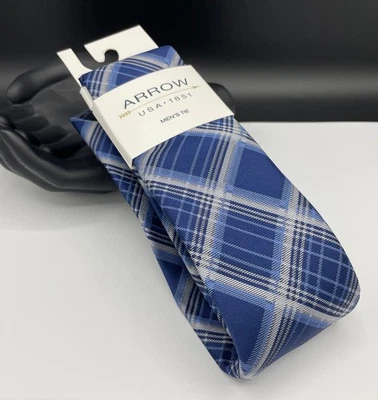 Corbata de poliéster ARROW para hombre ~ azul ~ cuadros y cuadros ~ NUEVA PRECIO DE VENTA SUGERIDO POR EL FABRICANTE: $49,50 Foto 1 de 3
