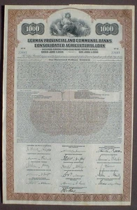 Deutsche Provinz + Kommunalbanken Cons. Landwirtschaftlicher Goldkredit ungestempelt. + Cupons - Bild 1 von 4