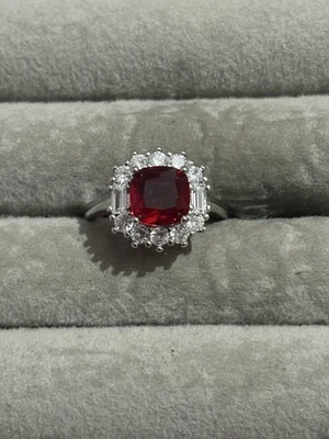 Anillo de plata de ley 925 con sello de rubí rojo talla 7  Foto 1 de 4