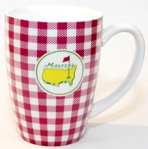 Masters Golf Mug Pink White Gingham Check 14 oz Porcelain Logo Vintage - Picture 1 of 7