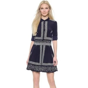 DKNY Silk Bandana Print Dress Floral Paisley Pleated Western Cowboy Mini, Size 0 - Picture 1 of 18