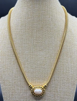 Joan Rivers RARO Collar Colgante Perla Años 80 Tono Dorado Vintage 17” Cadena Serpiente Foto 1 de 4