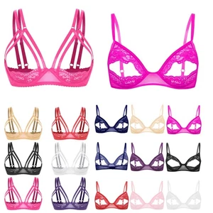Women's Lace Bras Push Up Comfort 1/4 Cup Double Straps Underwire Top Nightwear - Picture 1 of 92