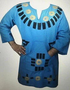 Hombres Mujeres Tela de Barro Vintage dashiki Camisa Blusa Africana Algodón Orgánico Talla Única - Imagen 1 de 3