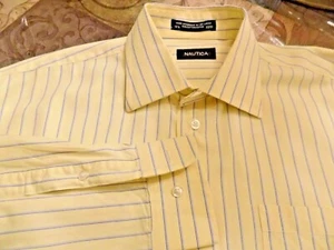 NAUTICA SHIRT YELLOW WITH BLUE STRIPE, COTTON , SIZE 16.5 32/33 DRESS/CASUAL - Picture 1 of 6