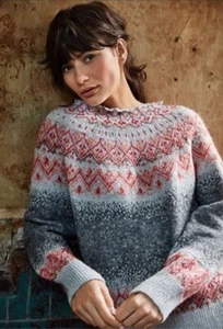 NEW WITH DEFECT HUSH GREY FAIR ISLE PATTERN RAGLAN SLEEVED JUMPER SIZE S - Picture 1 of 6