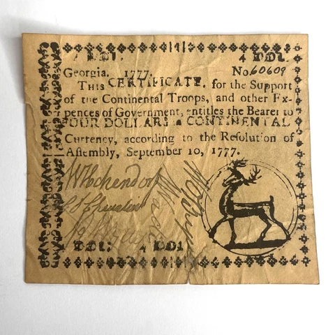 Colonial Currency / Note - Georgia - Four Dollars Cover