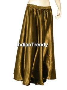 Gold Satin Skirt Belly Dance Costume Gypsy Maxi Dress 4.5 Yard Half Circle - Picture 1 of 28