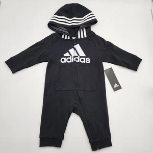 Completo Adidas nero pezzo unico tuta zip cappuccio bambino ragazzo/ragazza 6 mesi nuovo con etichetta - Foto 1 di 6