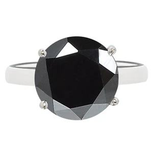 925 Sterling Silber 4,50 Karat Runden Form Natürlich Jet Schwarz Diamant Ring - Bild 1 von 1