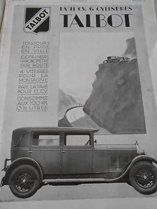 PUBLICITE 1928  La 11 cv 6 cylindres TALBOT - Imagen 1 de 1
