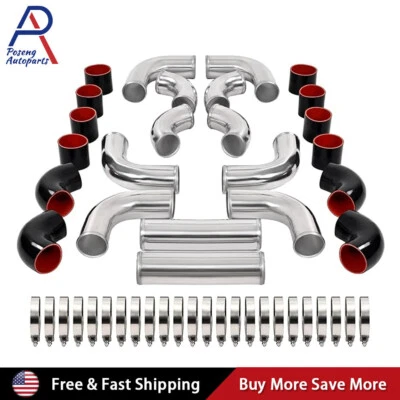 12 Pcs Universal 3" Aluminum Turbo Intercooler Piping Silicone Coupler Clamp Kit - Image 1 of 4