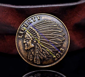 10X 1-3/8" Antique Bronzer Indian Head Liberty Hobo Nickel Coin Concho Screwback - Picture 1 of 10