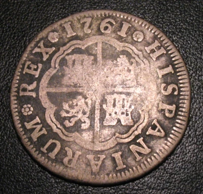  1761 Silver 2 Reales Old Colonial Coins - Image 1 of 2