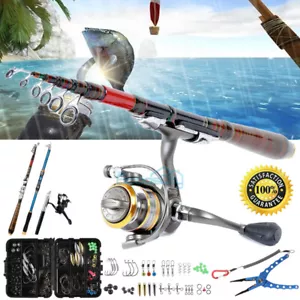 NEW Heavy Duty Carbon Fiber Telescopic Fishing Rod Pole Sea Saltwater Freshwater - Picture 1 of 76
