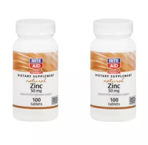 RITE AID Natural Zinc Tablets TWIN PACK! 50mg EXP. 04/25- 100 Ct. EA - NEW! - Picture 1 of 2