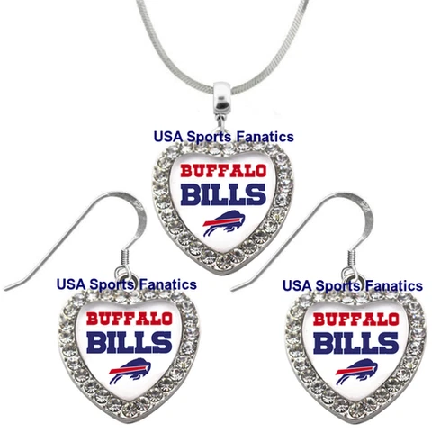 Buffalo Bills 925 Necklace or Earrings or Set Team Heart With Rhinestones Cover