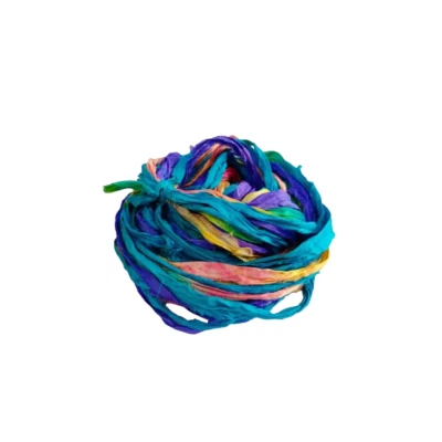 Sari Silk Ribbon super bulky yarn -Multicolor Sari Silk Ribbons - Silk Strips - Image 1 of 4