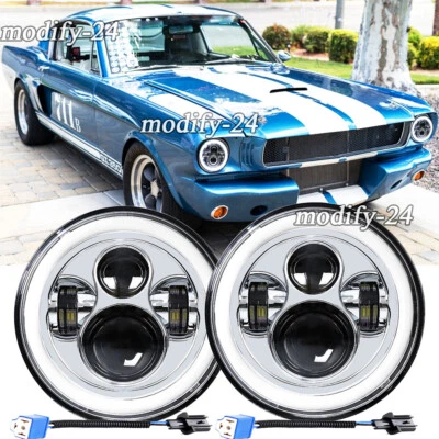 Faros LED redondos de 7 pulgadas Halo DRL haz alto/bajo 2 piezas para Ford Maverick 1970-1977 Foto 1 de 4