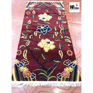 Tibetan Wool Area Rug - Carpet - Runner - 100 knot - 90x180cm Floral Red - Picture 1 of 2