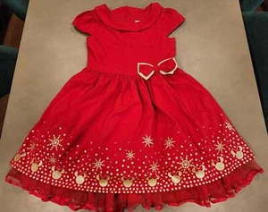 Disney Girls' Red and Gold Holiday Collared Dress with Bow - Size 9/10 - Picture 1 of 8