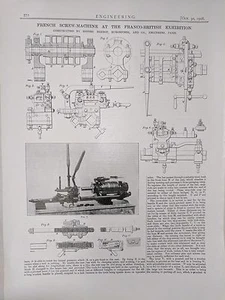 French Screw Machine: Franco British Exhibition: 1908 Engineering Magazine Print - Picture 1 of 3