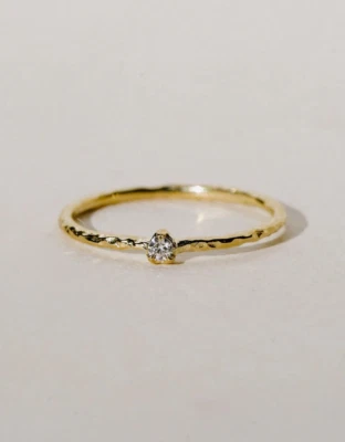0.03CT Round Cut Lab-Grown Diamond In 10K Yellow Gold Hammered Band Promise Ring - Image 1 of 4