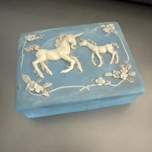 Unicorn Mom Baby Cameo Blue Soap Stone Design Gifts International Trinket Box - Picture 1 of 24