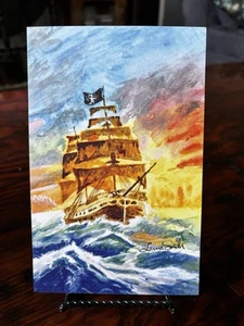 Queen Anne’s Revenge Pirate Art firmata stampa acquerello flat gr card con busta - Foto 1 di 2