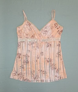 Vintage Y2K Fresh + Wear Cami Tank Top Sz S Orange Stripe Sheer Shimmer Floral - Picture 1 of 24