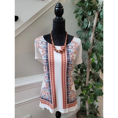 Top Cato para mujer talla XL multicolor cachemir estampado boho manga corta elástico  Foto 1 de 4