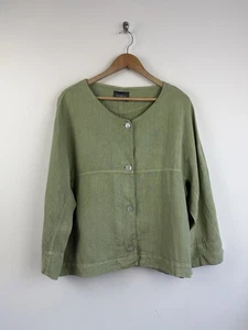 OSKA Jacket Womens Size 4 UK 16 18 100% Linen Sage Green Boxy Chore FLAW - Picture 1 of 11