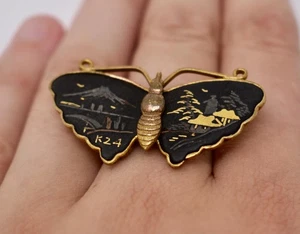 Vintage 50er Jahre Japan Shakudo Butterly Ring Gold Inlay & Gold Filled Gr. 8 - Bild 1 von 7