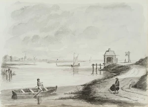 Ruderer an der Nordseeküste, Pinselzeichnung Romantik Unbekannt (19.Jhd) - Picture 1 of 4