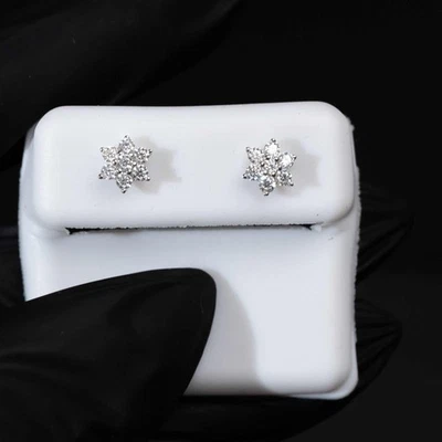 Womens MOISSANITE 0.5 TCW Flower Stud Earrings 925 Sterling Silver Screw Back - Image 1 of 4